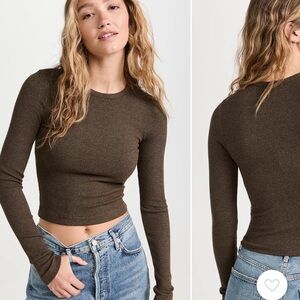 AGOLDE Alma Shrunken Crew Neck Cropped Long Sleeve Brown